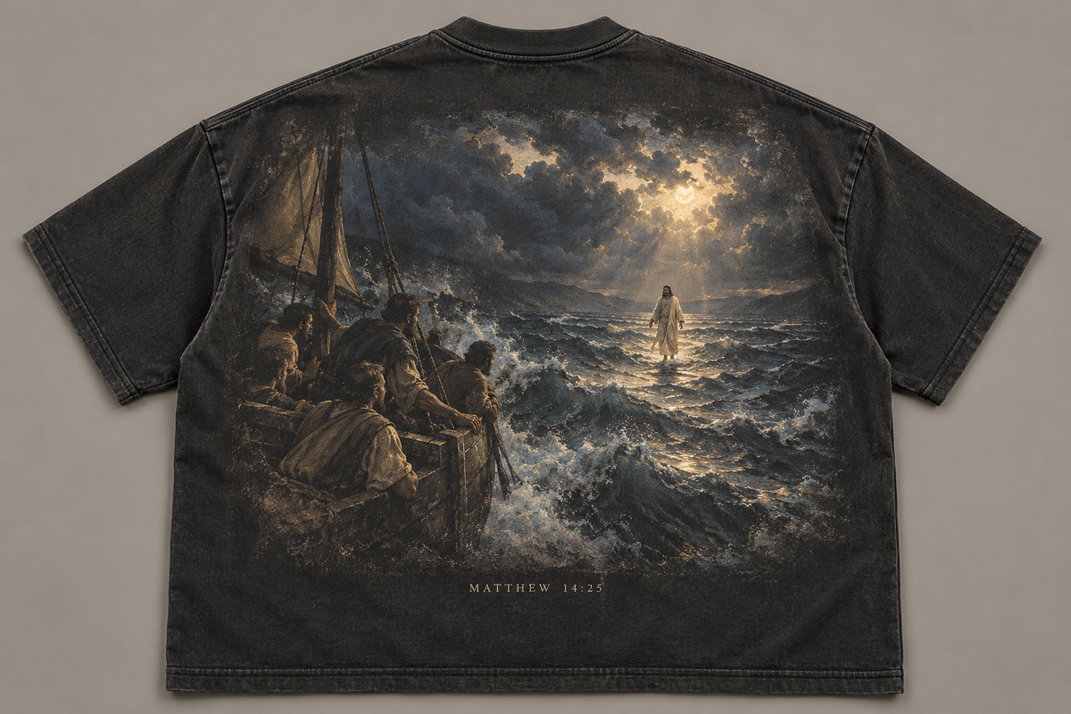 Matthew 14:25 Walking on Water Tee — back print