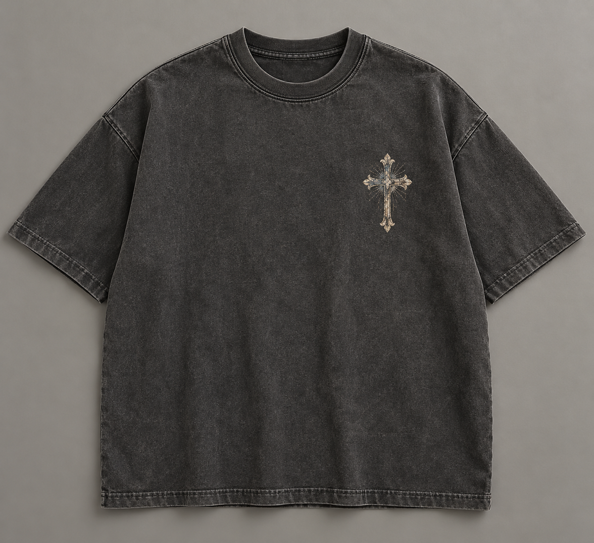 Matthew 14:25 Walking on Water Tee — front with ornate cross