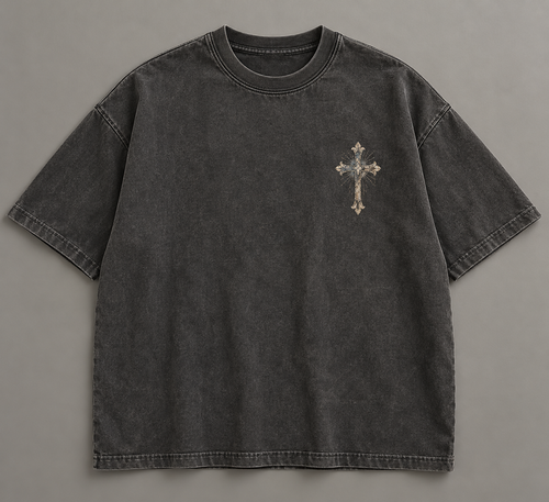 Matthew 14:25 Walking on Water Tee — front with ornate cross